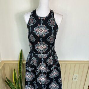 Y2K Medallion Print Fit & Flare Skater Dress High Neck Indie S Boho Chic